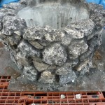 琉球石灰岩の鉢が年期の入った仕上がりに